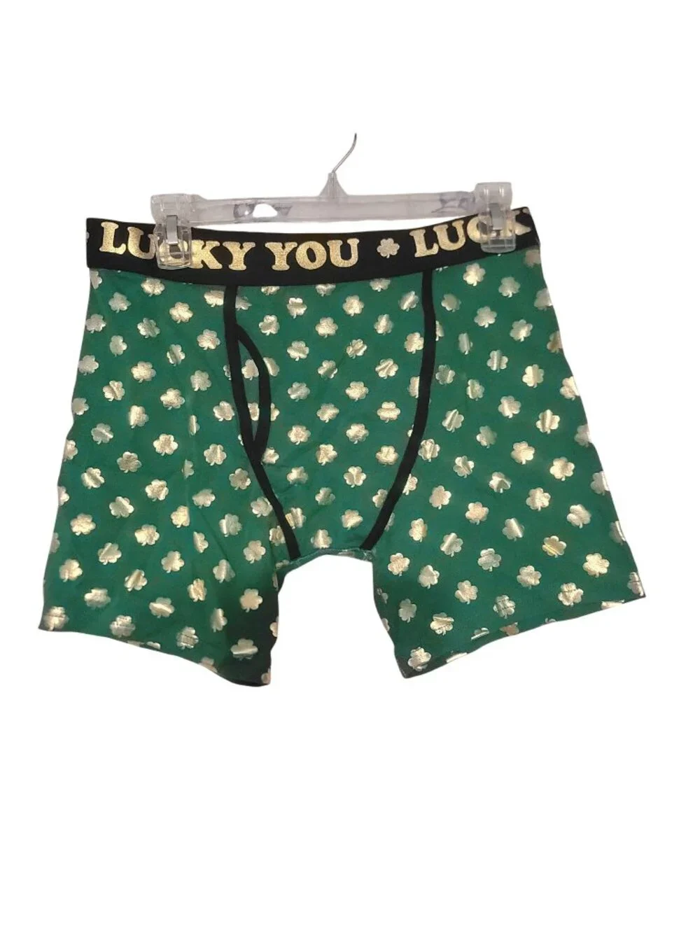 Lucky You Small Green Boxer Briefs Gold Shamrocks Bioworld Cotton/Spandex Blend